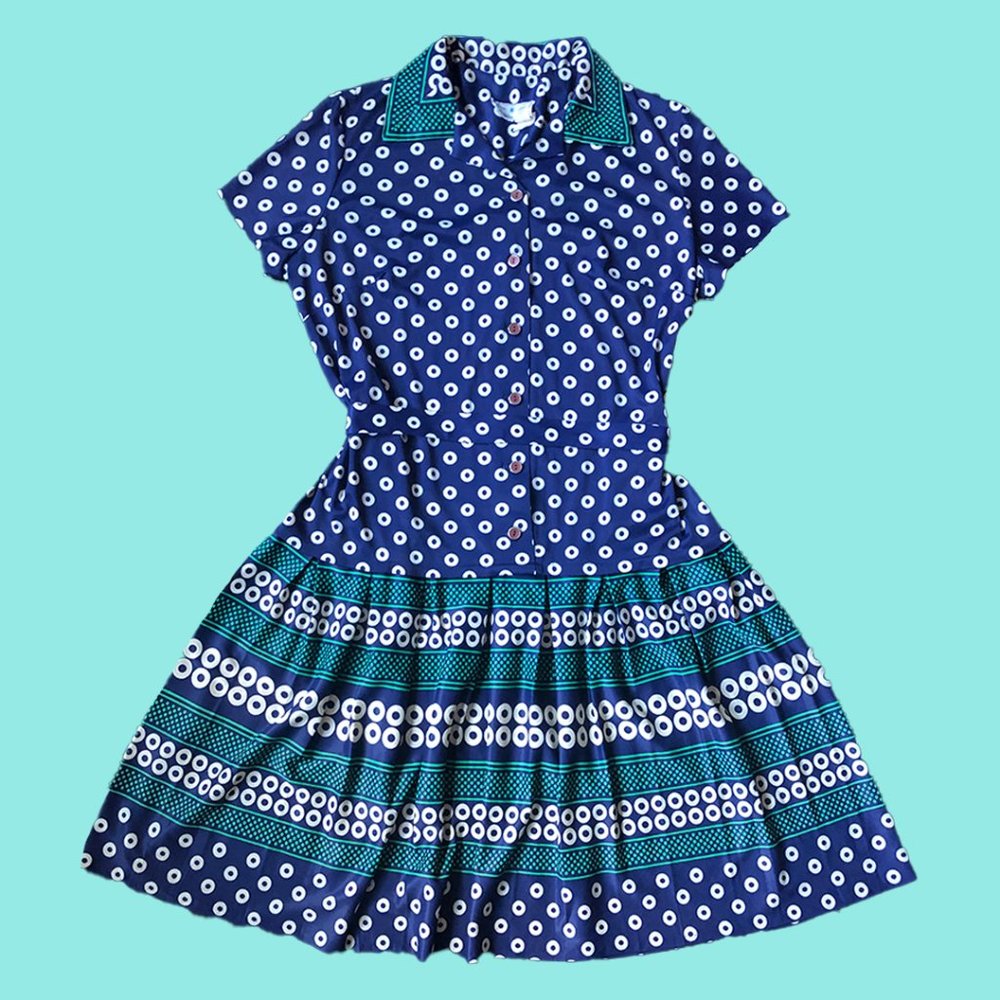 Vintage 1970s Lorac Original Bold Print Dress